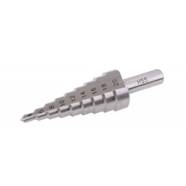 Lépcsős lemezfúró HSS 4-20mm 9 lépcsős, ALU, fém, műanyag